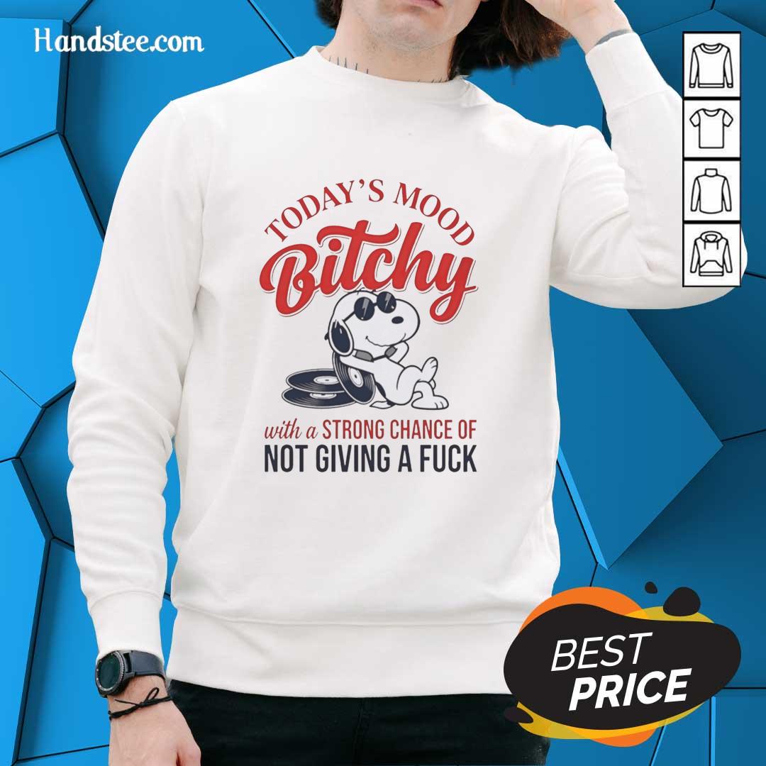 Premium Snoopy sweatshirt featuring a humorous 'Today's Mood: Bitchy' quote, perfect for casual wear and expressing attitude.