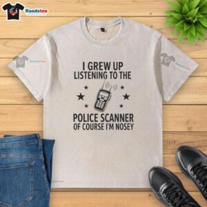 Premium walkie talkie graphic on a washed t-shirt, perfect for police scanner enthusiasts and nosey neighbors.