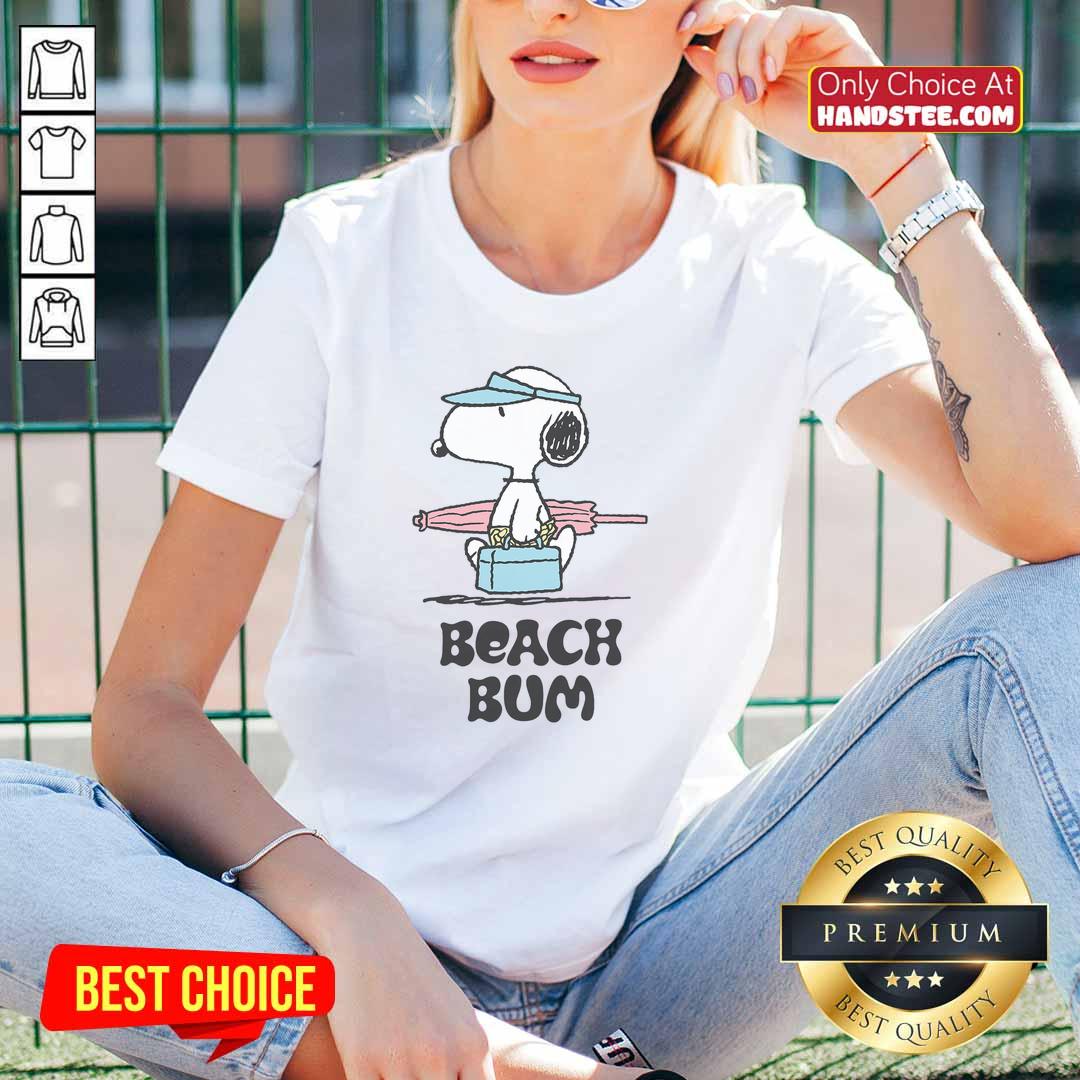 Pretty Peanuts Beach Bum Snoopy Ladies Tee featuring a fun Snoopy graphic perfect for summer outings and casual wear.