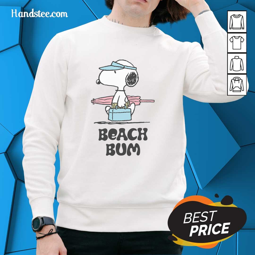 Alt Text: Cozy 'Pretty Peanuts Beach Bum Snoopy Sweatshirt' featuring Snoopy and summer vibes, perfect for casual outings.