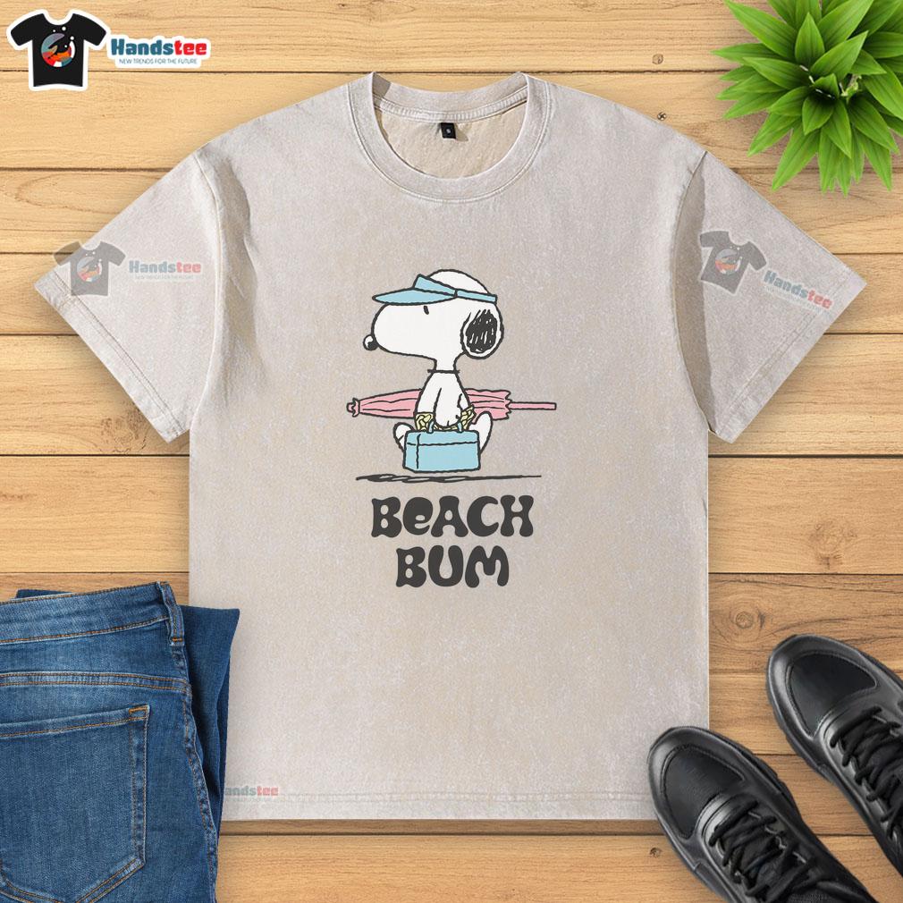 Alt Text: Pretty Peanuts Beach Bum Snoopy washed t-shirt featuring a playful Snoopy design perfect for summer outings.