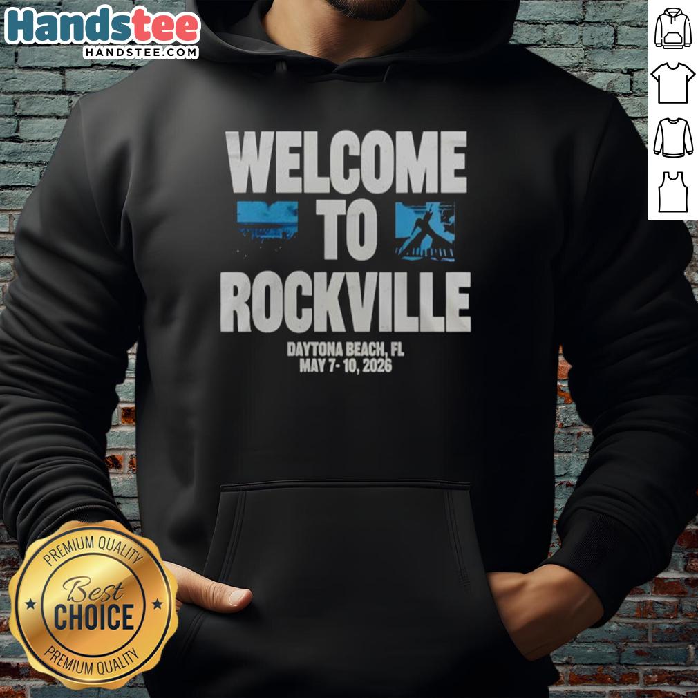 Top Welcome to Rockville 2026 hoodie featuring vibrant design and festival branding, perfect for music lovers.
