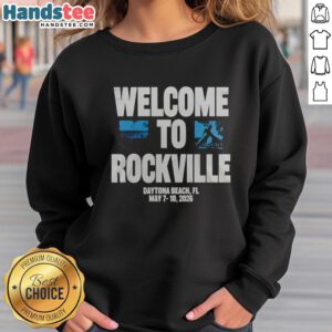 Top Welcome to Rockville 2026 sweatshirt featuring vibrant design and festival branding, perfect for music lovers.