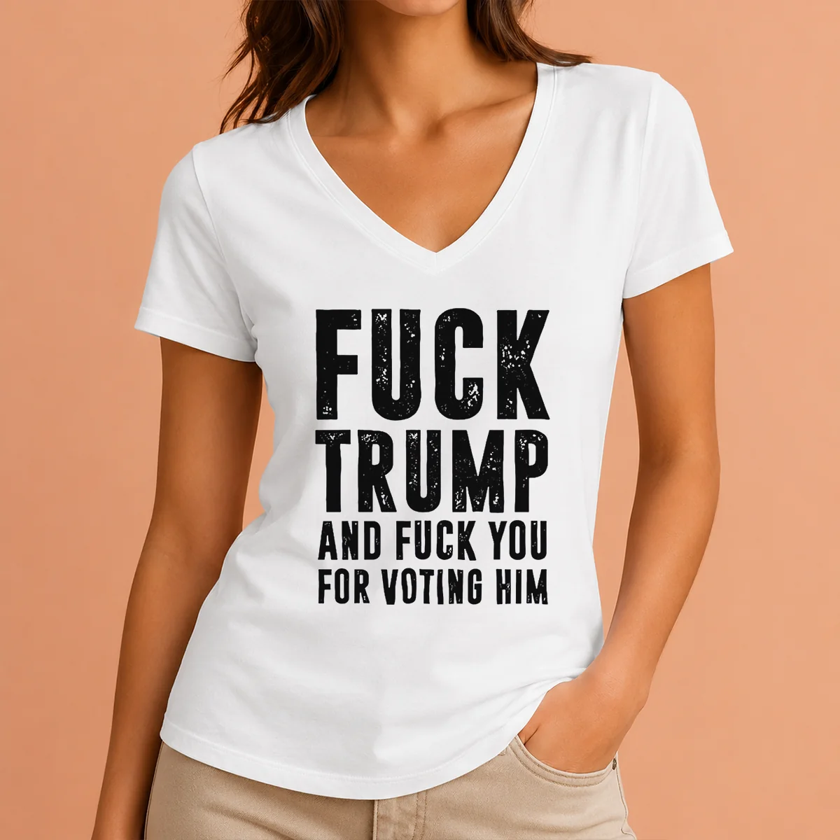 Awesome Fck Trump And Fck You V-Neck Shirt Awesome Fck Trump And Fck You V-Neck Shirt