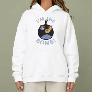 Funny Angry Birds Im The Bomb Hoodie featuring vibrant cartoon graphic on a comfortable pullover hoodie
