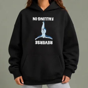 Funny Falling In Reverse Hoodie in black, featuring bold graphic print and adjustable drawstring hood
