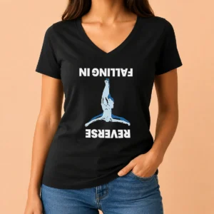 Funny Falling In Reverse V Neck Shirt showing a casual short sleeve v neck style with graphic print