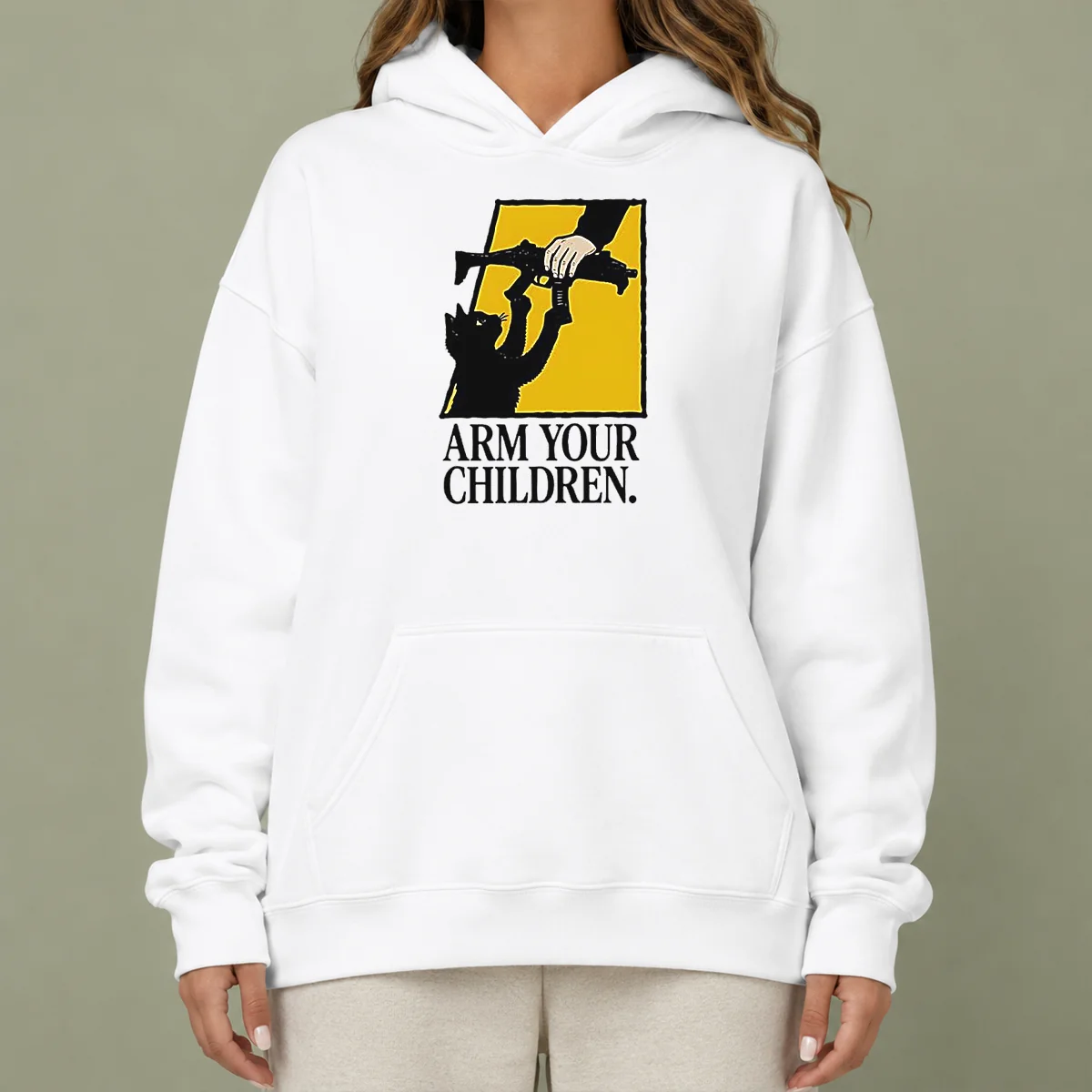 Good Black Cat Holding Submachine Gun And Hand Arm Your Children Hoodie