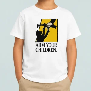 Good Black Cat Holding Submachine Gun And Hand Arm Your Children kids t shirt in black, featuring graphic print on front