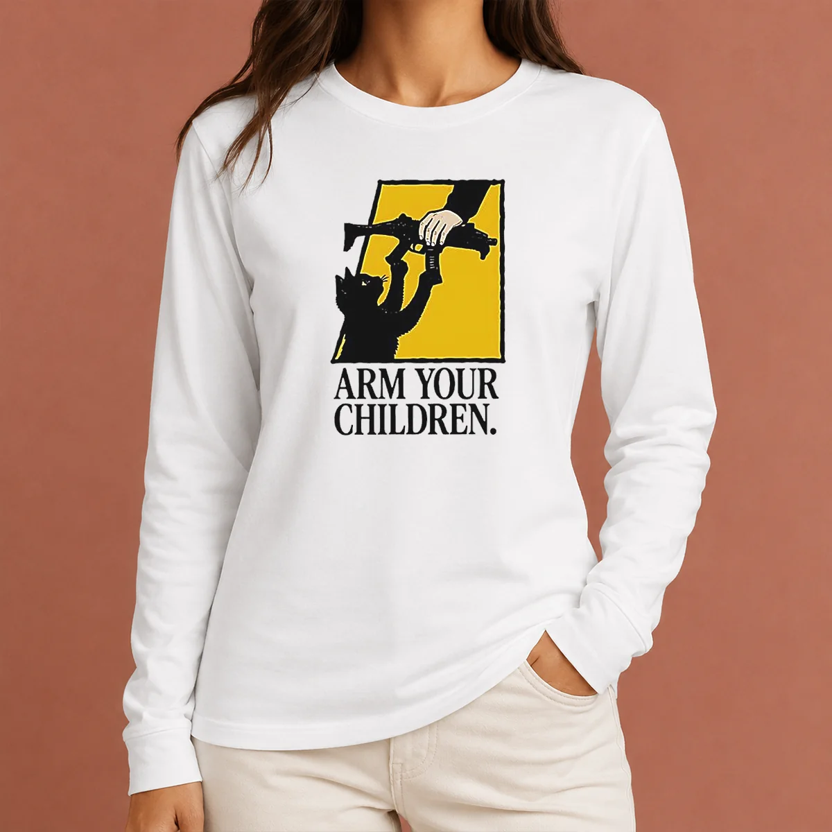 Good Black Cat Holding Submachine Gun And Hand Arm Your Children Long Sleeve Shirt