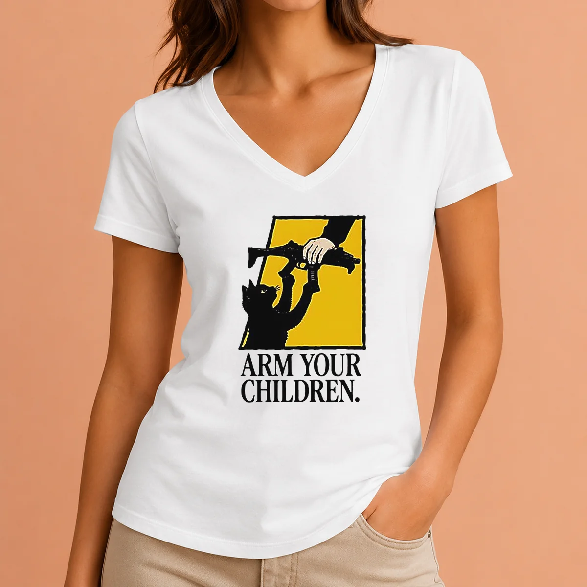 Good Black Cat Holding Submachine Gun V-Neck Shirt Good Black Cat Holding Submachine Gun V-Neck Shirt