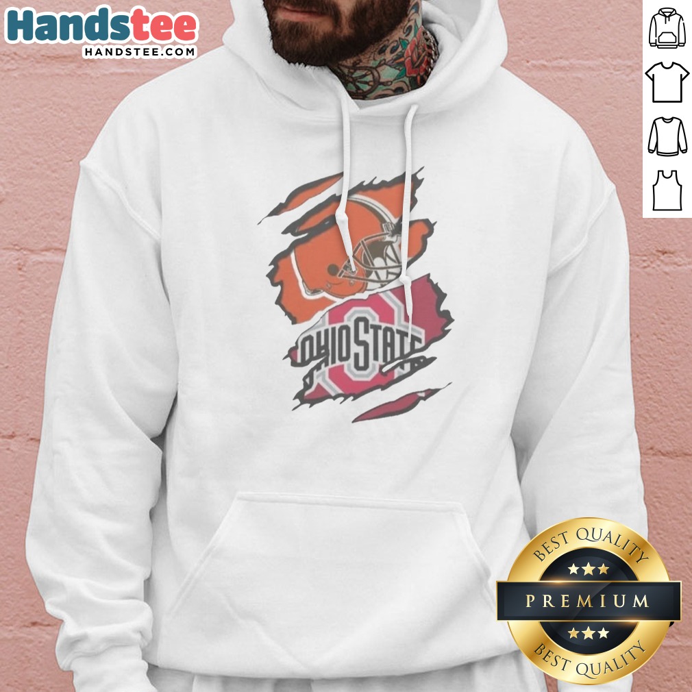 Good Cleveland Browns And Ohio State University Logo Torn Shirt on Hoodie Good Cleveland Browns And Ohio State University Logo Torn Shirt shown as a hoodie preview
