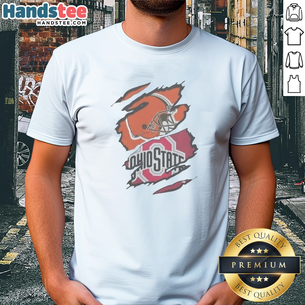 Good Cleveland Browns And Ohio State University Logo Torn Shirt on Classic Shirt Good Cleveland Browns And Ohio State University Logo Torn Shirt shown as a classic shirt preview