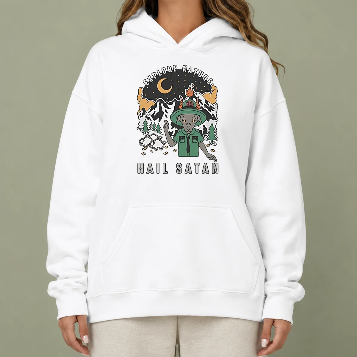 Hot Goat Scout Pointing Explore Nature Hail Satan Hoodie