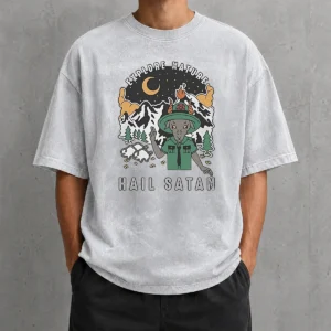 Hot Goat Scout Pointing Explore Nature Hail Satan Washed T-Shirt