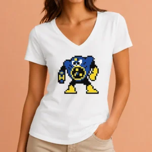 Nice Blue Robot Pixel Art Mega Man Style V-Neck Shirt