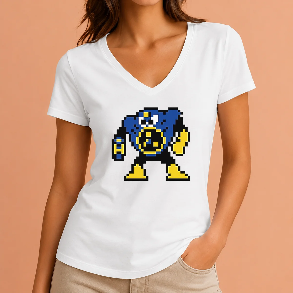 Nice Blue Robot Pixel Art Mega V-Neck Shirt Nice Blue Robot Pixel Art Mega V-Neck Shirt