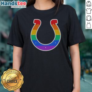Nice Indianapolis Colts Rainbow Horseshoe LGBTQ Pride Logo Football League Team Ladies Shirt displayed on a hanger