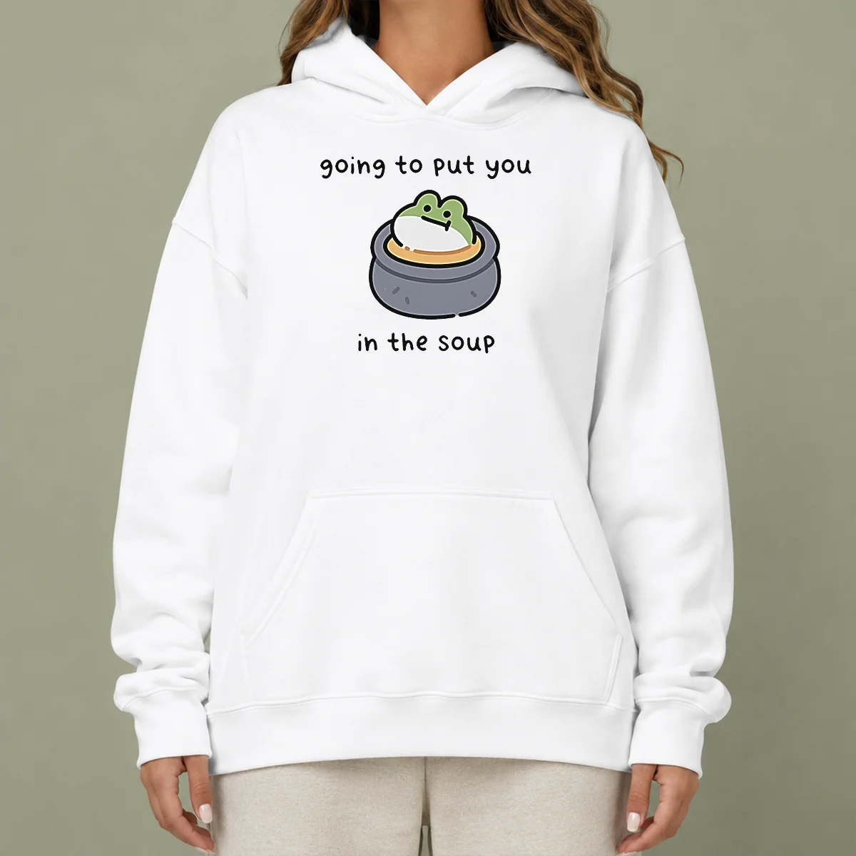 Official Frog Going To Put You In The Soup Hoodie in black with front kangaroo pocket and adjustable drawstring hood