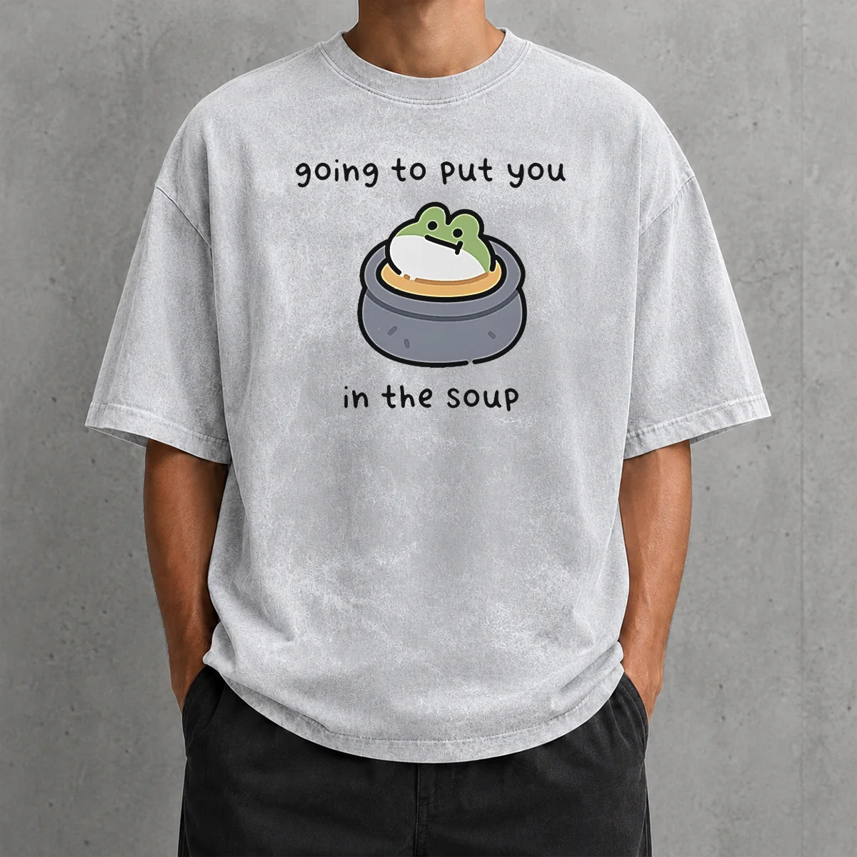 Official Frog Going To Put You In The Soup Washed T Shirt featuring a soft, vintage-style fabric with a unique frog graphic