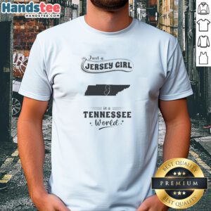 Official Just A Jersey Girl In A Tennessee World Tennessee Map Shirt featuring a Tennessee map graphic on a comfortable crew neck tee