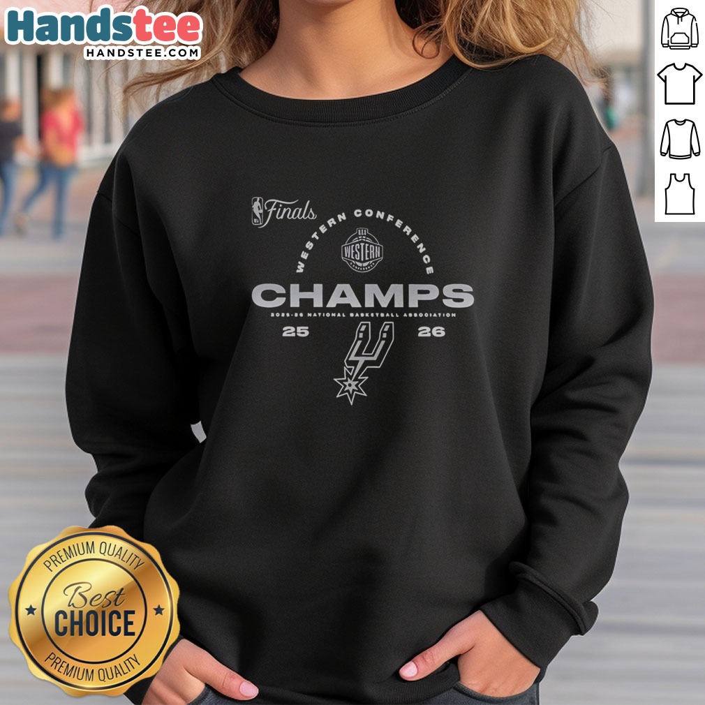 Official San Antonio Spurs 2026 NBA Western Conference Champions Shirt on Sweatshirt Official San Antonio Spurs 2026 NBA Western Conference Champions Shirt shown as a sweatshirt preview