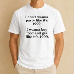 Original I Don'T Wanna Party Like It'S 1999 I Wanna Buy Food And Gas Like It'S 1999 graphic print on a classic crew neck t shirt