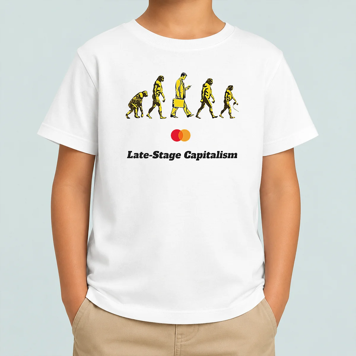 Original Late Stage Capitalism Idiocracy Evolution Kids T-Shirt