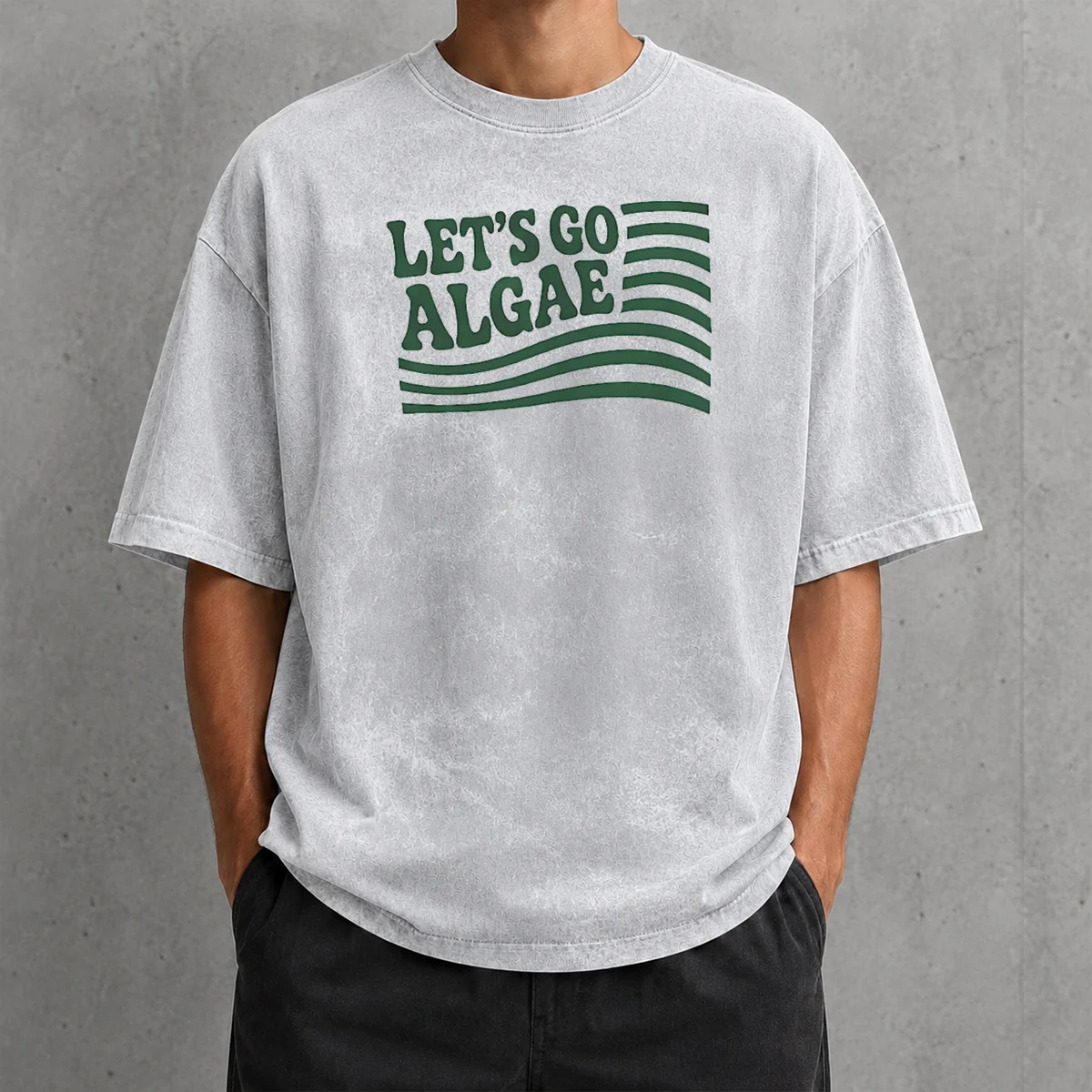Original Lets Go Algae Reflecting Pool Green Again Liberal Protest Team Algae Washed T Shirt front view on neutral background