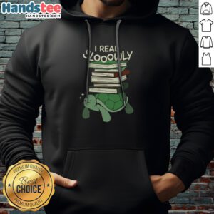 Original Slow Reader Turtle Books Hoodie in soft fabric featuring a unique turtle graphic design