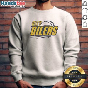 Premium City Oilers Basketball Logo Design For Sports Fan Apparel T Shirt For The Team Sweatshirt displayed on a neutral background.