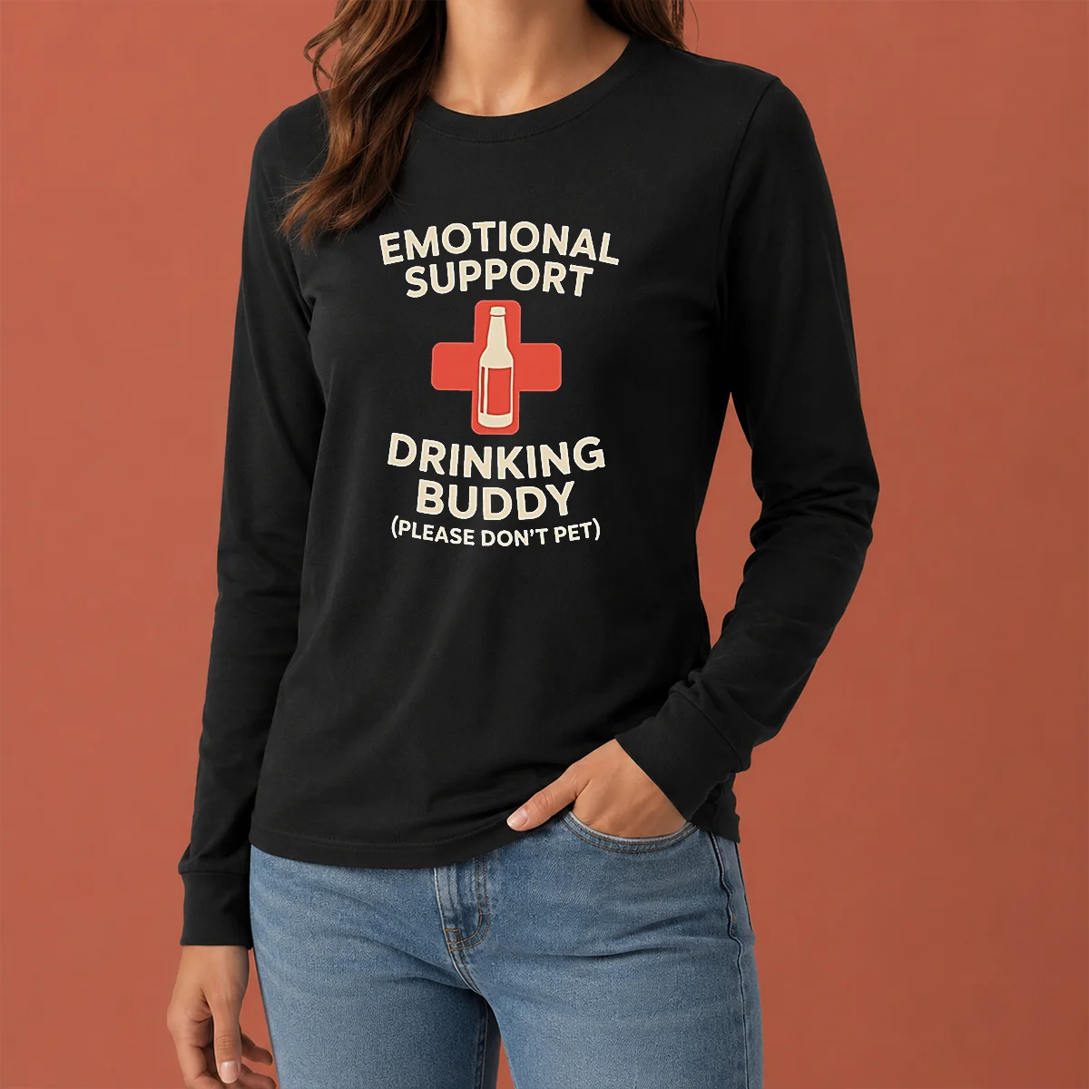 Premium Emotional Support Drinking Buddy Long Sleeve Shirt