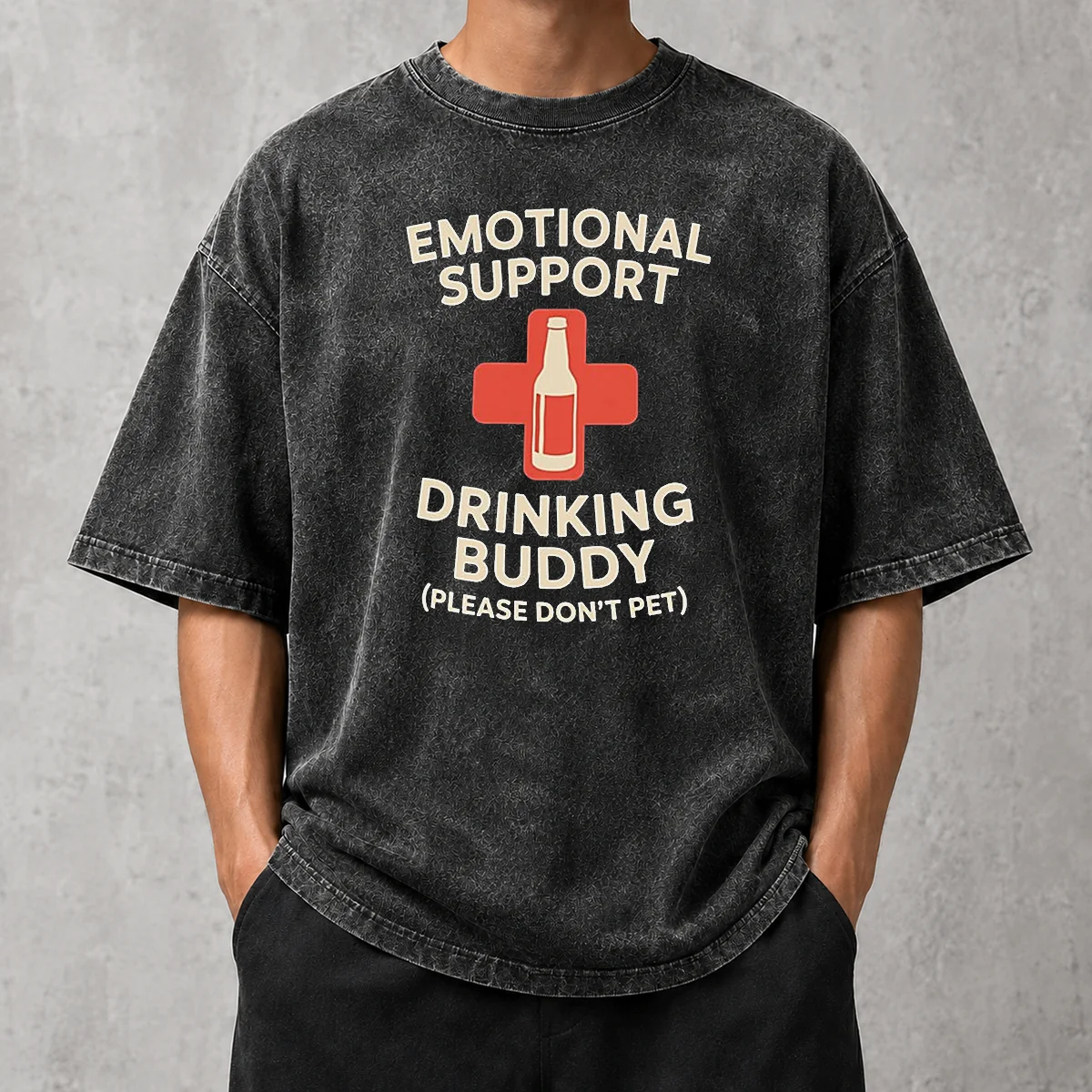 Premium Emotional Support Drinking Buddy Washed T-Shirt
