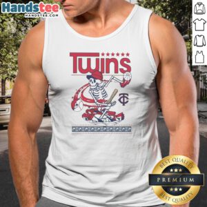 Premium Minnesota Twins Grateful Dead Skeleton Skateboard tank top featuring colorful graphic on lightweight sleeveless shirt