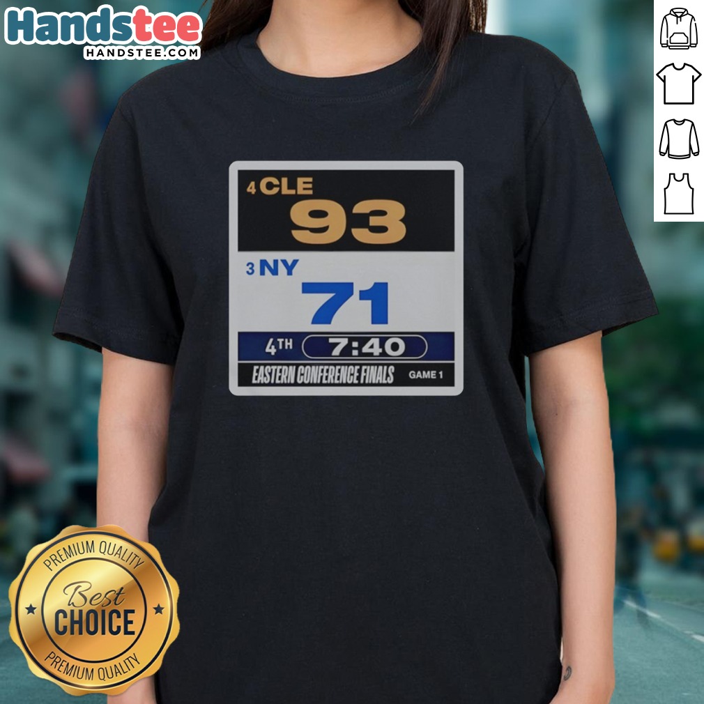 Pretty Cleveland Cavaliers Vs. New York Knicks Eastern Conference Finals 2026 Shirt on Ladies Shirt Pretty Cleveland Cavaliers Vs. New York Knicks Eastern Conference Finals 2026 Shirt shown as a ladies shirt preview