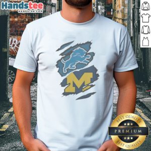 Pretty Detroit Lions Michigan Wolverines Combined Logo Graphic Apparel Shirt showcasing team pride.