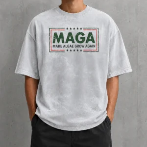 Pretty MAGA Make Algae Grow Again Political Parody Meme Team Algae 2026 Washed T Shirt in light faded color with printed slogan