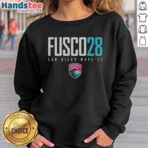 Pretty San Diego Wave FC Fusco 28 Text Logo San Diego Wave FC NWSL sweatshirt in vibrant colors
