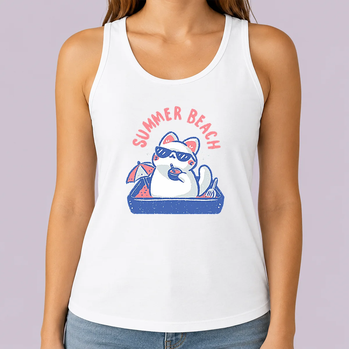 Pretty Summer Beach Cat Tank Top