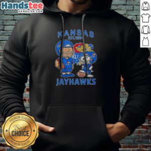 Pretty The Peanuts Kansas Jayhawks Football Est 1890 Hoodie in navy blue with front logo and kangaroo pocket