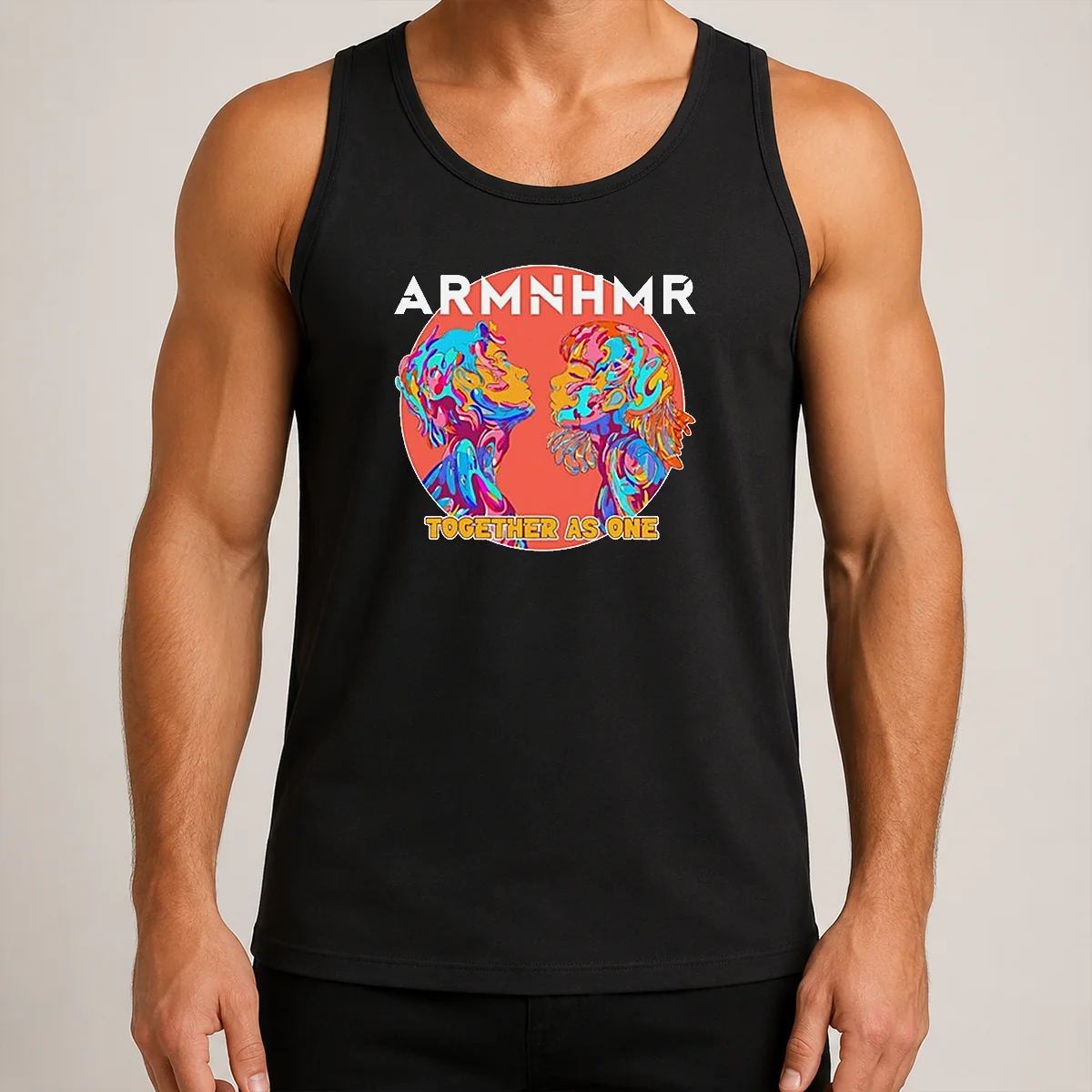Pretty Together As One Electronic Music tank top in black, sleeveless casual wear with graphic print