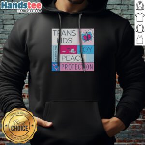 Pretty Trans Kids Deserve Joy Peace Protection Hoodie in soft fabric with vibrant print, perfect for cozy wear