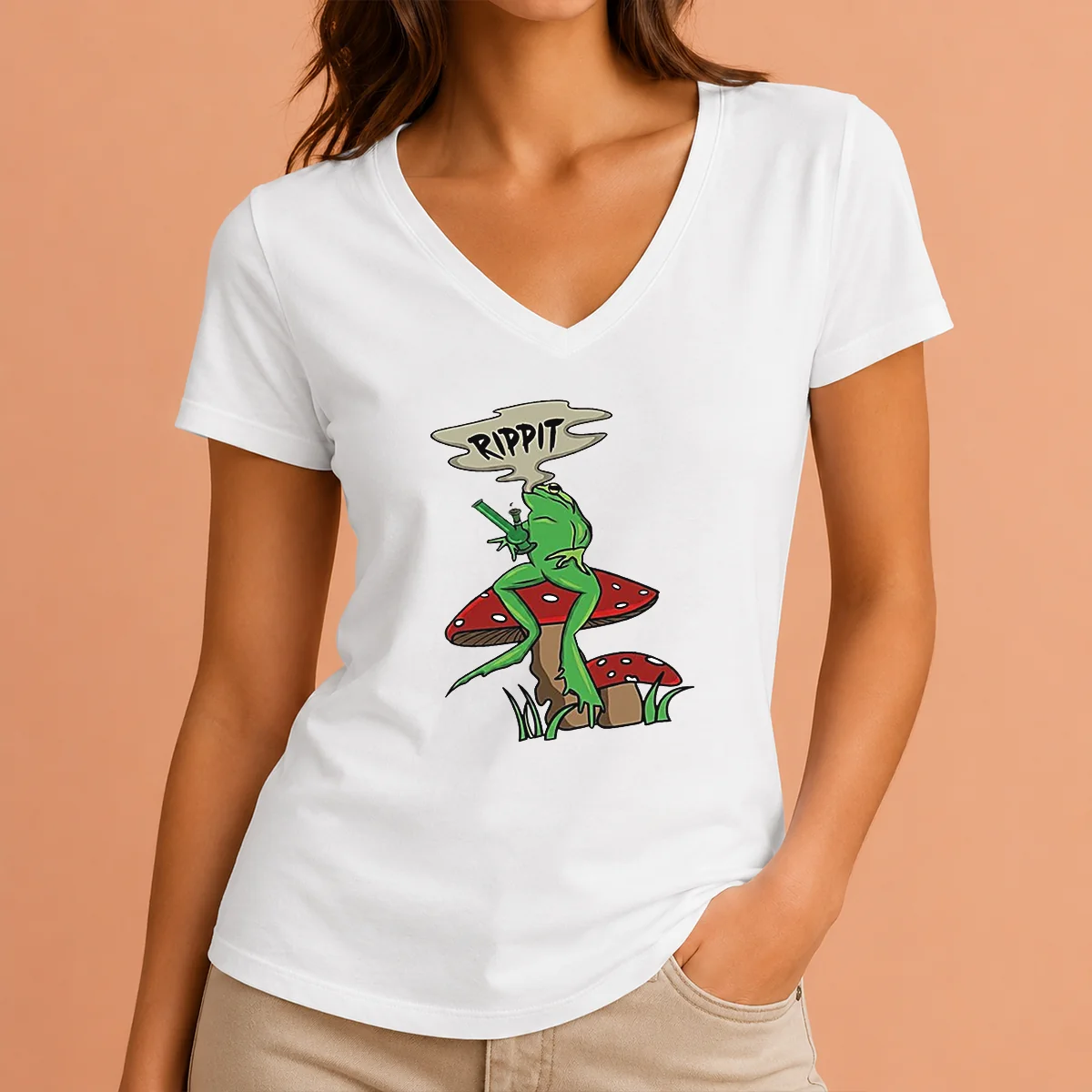 Top Frog Holding Gun Rippit V-Neck Shirt Top Frog Holding Gun Rippit V-Neck Shirt