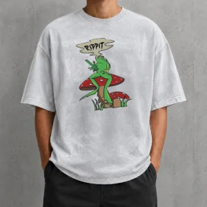Top Frog Holding Gun Rippit Washed T-Shirt
