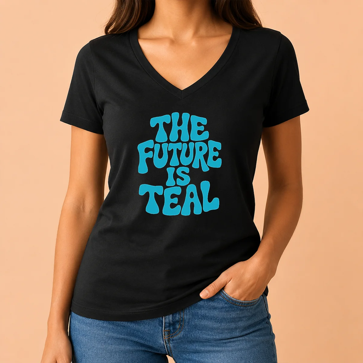 Top The Future Is Teal V-Neck Shirt Top The Future Is Teal V-Neck Shirt
