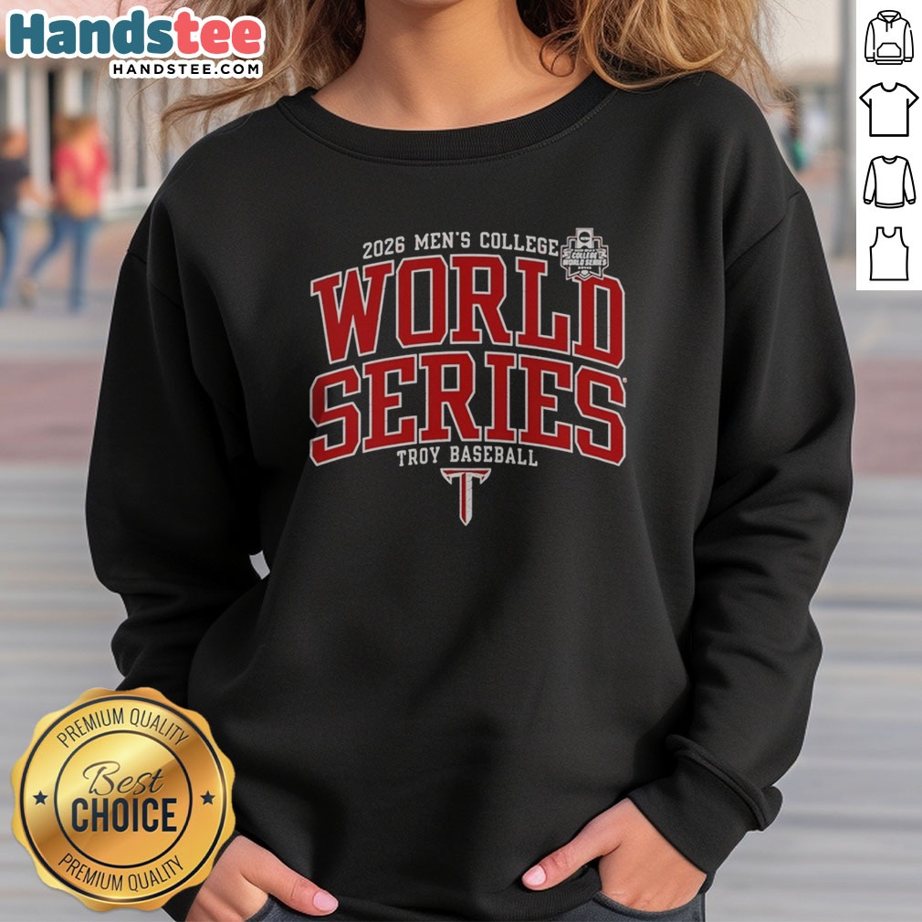 Top Troy Trojans Mens College World Series 2026 Logo Shirt on Sweatshirt Top Troy Trojans Mens College World Series 2026 Logo Shirt shown as a sweatshirt preview