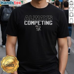 Top Yellowjacket Mascot Always Competing Shirt displayed on a flat surface, showcasing vibrant colors and design.
