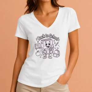 Awesome Back To School Fun Character Line Art V-Neck Shirt