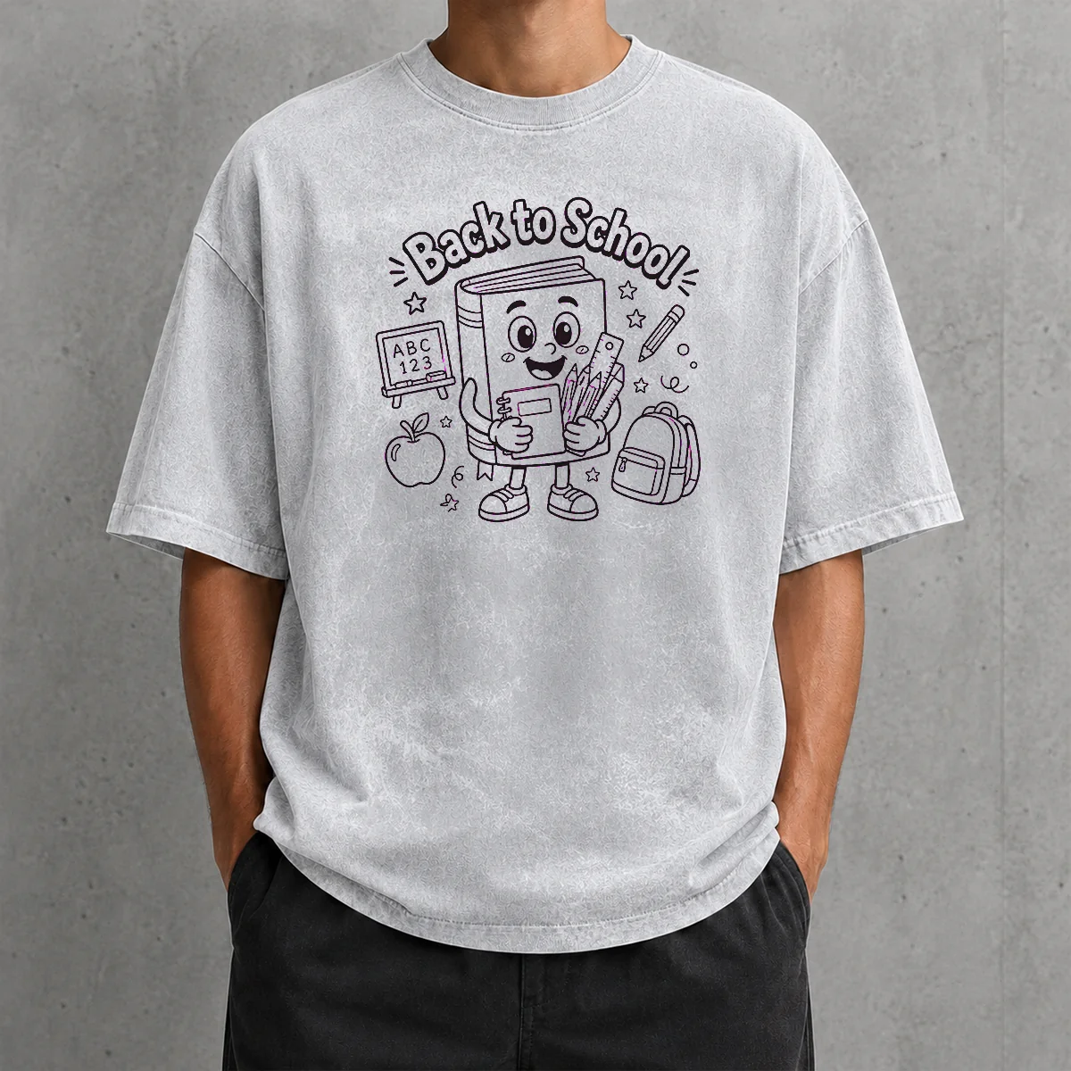 Awesome Back To School Fun Character Line Art Washed T-Shirt