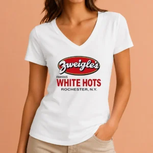 Awesome Zweigle'S Famous White Hots Rochester NY V Neck Shirt in dark color with white text design
